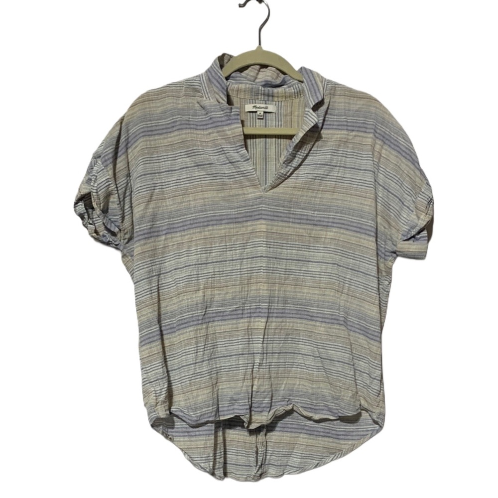 Madewell Striped Blouse in Gray and Tan